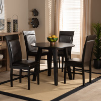 Baxton Studio Miya-Dark Brown-5PC Dining Set Miya Modern and Contemporary Dark Brown Faux Leather Upholstered and Dark Brown Finished Wood 5-Piece Dining Set